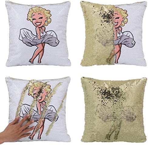 KEEPAFECT Mermaid Pillow Cover Magic Reversible Sequin Pillow Cover Throw Cushion Case Decorative Pillowcase That Change Color (C Marilyn Monroe#1- Gold Sequins) (Gold)