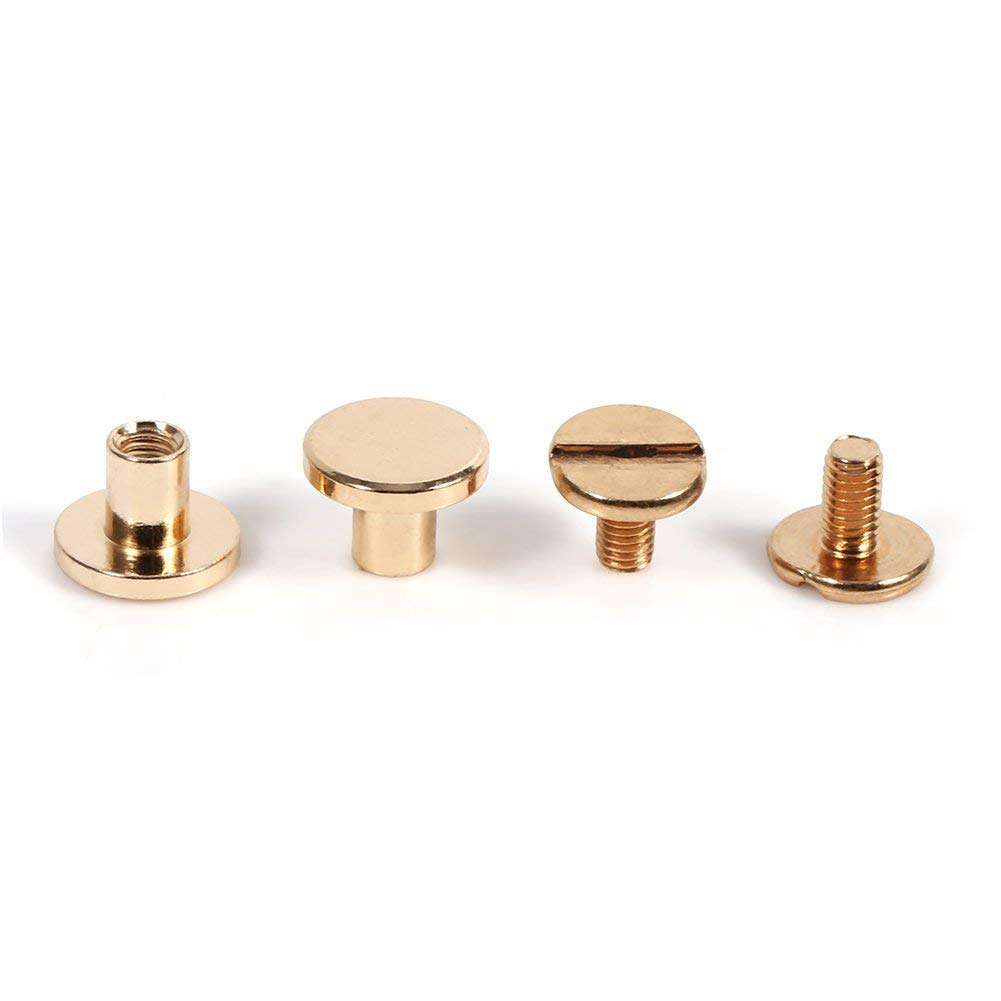 Leather Button Gold 8mm, Hilitand 10 Sets Solid Brass Button, Stud Screw, Nail Screwback for Clothing Leather Rivet Belt Craft Gold Color (6.5mm)