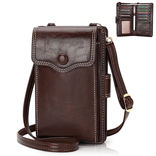 YOVIEE Small Crossbody Bags For Women,Multi-Function Cell Phone Shoulder Bag,Clutch Purse Handbags RFID Wristlet Wallet,Large Capacity Card Holder - Coffee