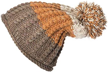 POIUDE Christmas Women Stitching Cable Knitted Bobble Color Warm Knit Wooly Cap(Stitching Color, Free Size)