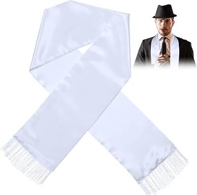 Geyoga White Tassel Scarf Men Women 1920s Gangster Cosplay Long Shawl Fancy