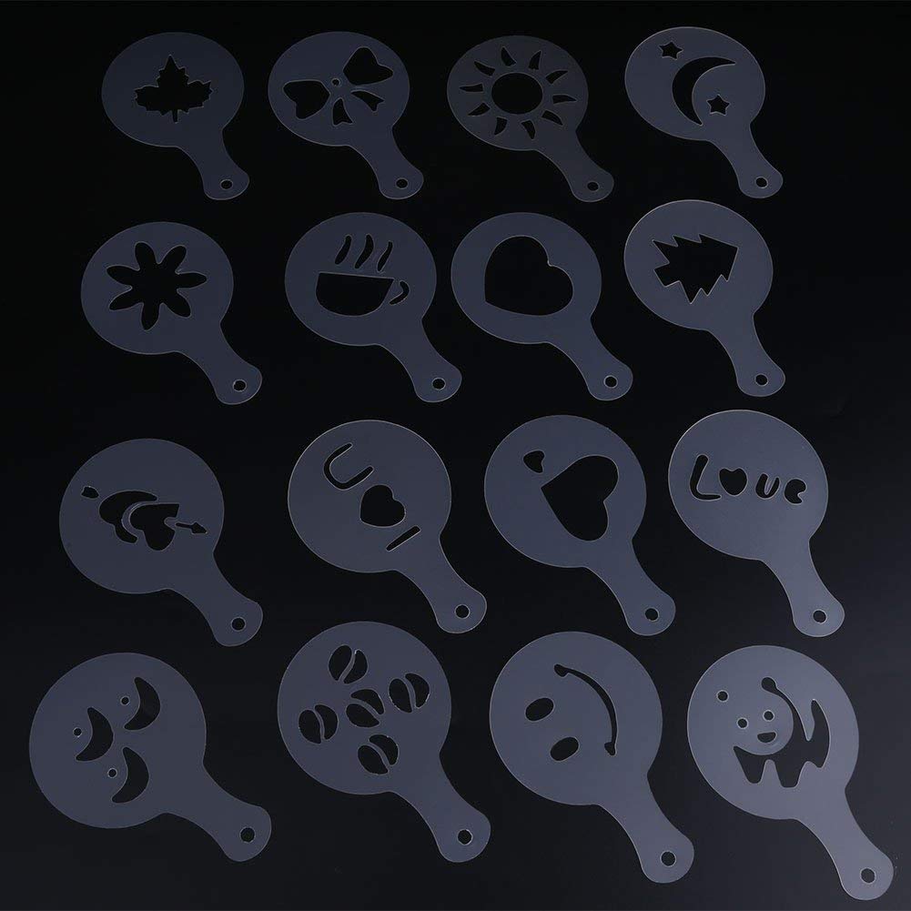 16Pcs Plastic Coffee Stencils Latte Cappuccino Arts Coffee Garland Mould Cake DIY Decorating Tool for Kitchen and Store