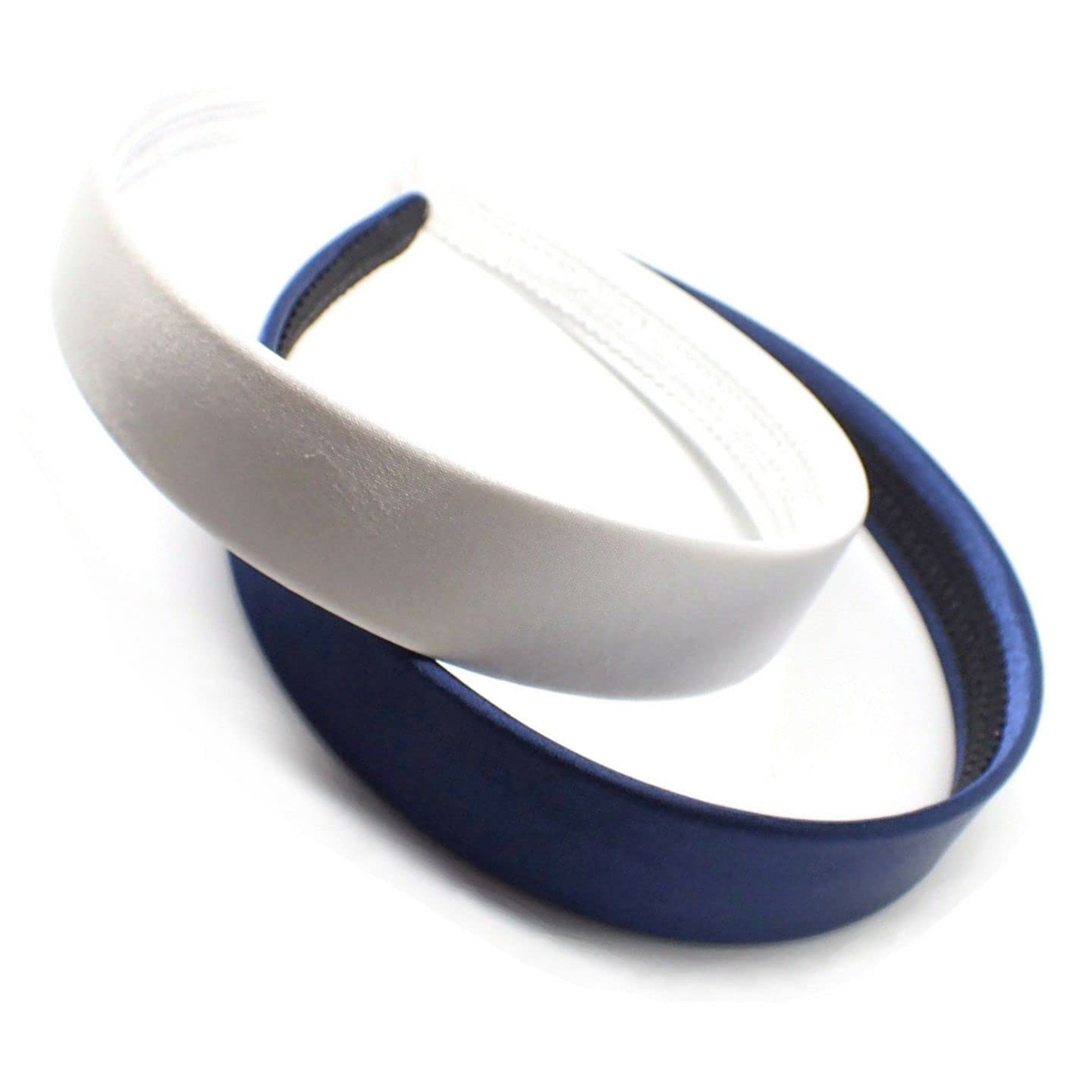 Topkids Accessories 2.5cm/1" Satin Alice Bands Adult Women, Head Band, Headbands for Women's Hair, Hair Accessories for Women, Ladies Headbands, Girls Headbands (Set of 2, White + Navy)