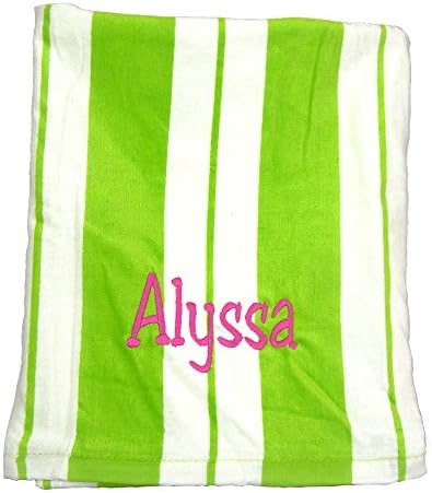 Kute Kiddo Personalized Beach Towel Cotton 30in x 60in (Lime Green Striped)