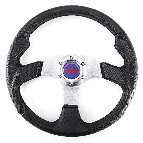 JZK Classic Universal Car Boat Steering Wheel 350mm 6 Bolts Quick Release PVC Material Brushed Stainless Spokes
