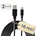 PS3 Controller Charger Cable (2-Pack) 16 Feet Long - 60% Thicker Charges at Super Speeds - USB to Mini USB - PS3 Charger Cable - PS3 Charging Cable – PS3 Controller Cable - PS3 USB Charger