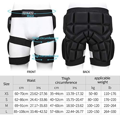 3D Protective Hip Pad Protective Gear Guard Drop Resistance Hip Butt Tailbone EVA Padded for Ski Roller Skating Skateboarding Snowboard Ice Skating Hockey Cycling Fits Kids Teens Adults (S) Black - Thumbnail 4