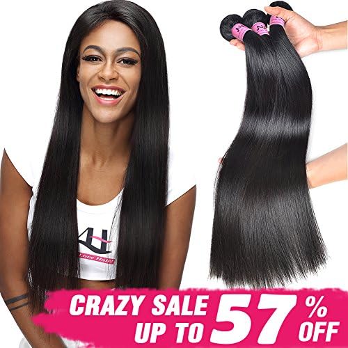 JVH Brazilian Straight Hair 3 Bundles Virgin Human Hair Weft Remy Hair Weave Natural Black (16"18"20")