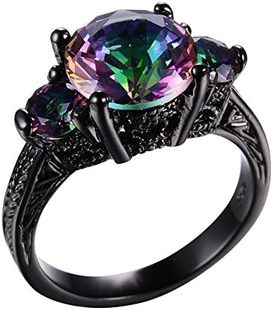 Rongxing Jewelry Christmas Best Friend Engagement Mysterious Rainbow Topaz Ring,14KT Black Gold Wedding Rings