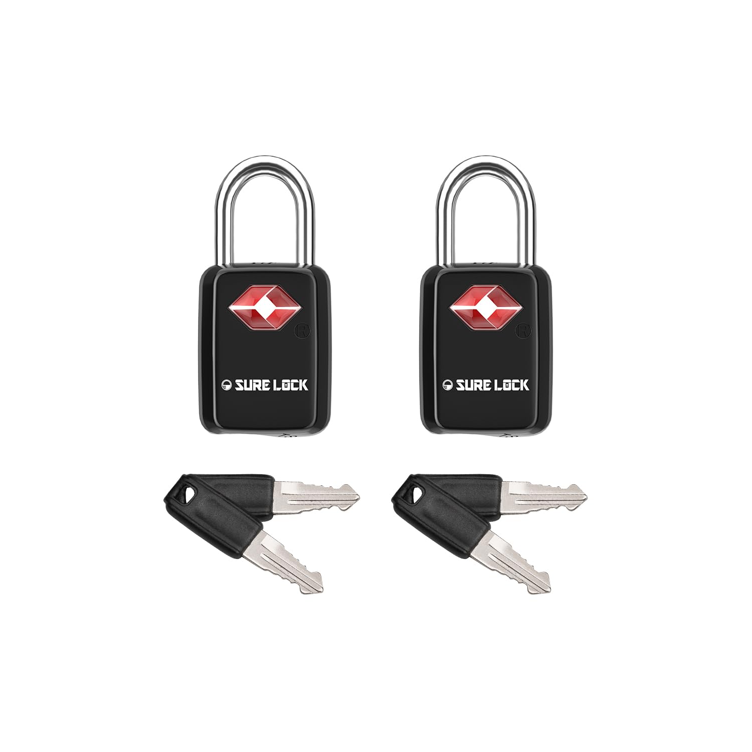 SURE LOCK TSA Approved Luggage Locks Mini Size Lock with Keys for Travel, Zinc Alloy Body with Steel Shackle, Key Alike, Key Alike in The Same Package