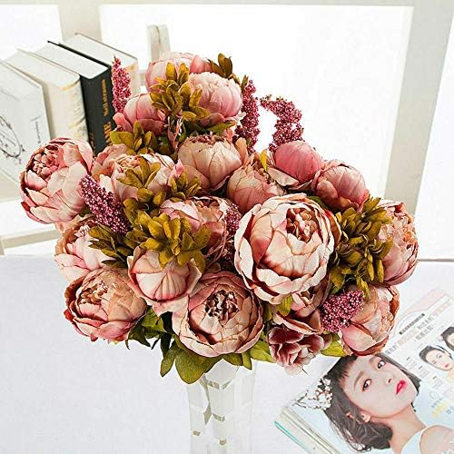 Rzctukltd 13 Heads Silk Peony Artificial Flowers Peony Bouquet Wedding Home Party Decor (Light Pink)