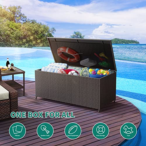 YITAHOME 165 Gallon Large Outdoor Storage Box, Weatherresistant Woven Rattan Deck Box, Wicker