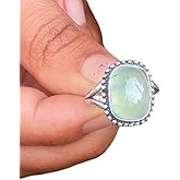 Genuine Prehnite Gemstone Oval Ring, Solid 925 Sterling Silver Statement Ring, Delicate Ring, Amazing Handmade Fine Jewelry for Women Fashion Jewelry for Gift Jewelry For Mother Day Gift