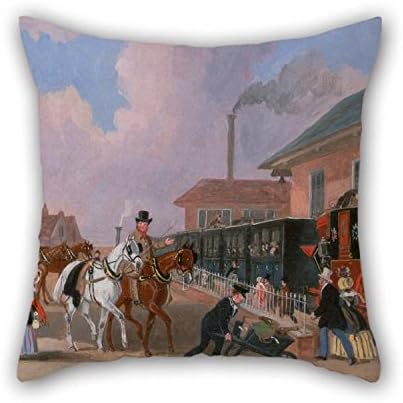 Oil Painting James Pollard - The Louth-London Royal Mail Travelling By Train From Peterborough East, Northamptonshire Pillow Covers 18 X 18 Inches / 45 By 45 Cm Gift Or Decor For Gf Kitchen Dining