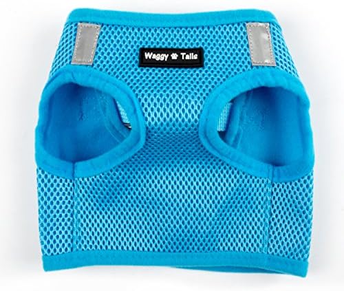 Waggy Tails. Safe, Secure, Comfortable. Easy Fit. Small Dog Soft Vest Harness.(Medium, Blue)