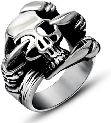 LOMOL Mens Punk Hio Hop Popular Fashion Skull Titanium Steel Ring