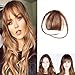 HIKYUU Human Hair Bangs Clip on Real Hair Light Brown with Temples Bangs Extensions Human Hair Natural Clip