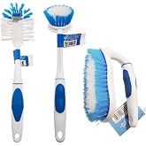 Scrub Buddies Brush Set, Includes 3 All Purpose Scrub Brushes for Cleaning Kitchen or Bathroom, White and Blue
