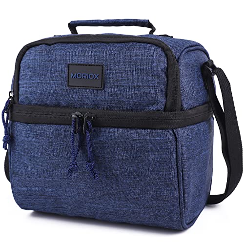 MORIOX Lunch Box for Men Dual Compartment Large Lunch Bag for Women Double Deckers Insualted Leakproof Cooler for Adults & Kids with Shoulder Strap for Work School Picnic (Blue)