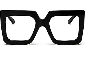 Breaksun Oversized Blue Light Glasses for Women Fashion Thick Square Computer Eyewear Non-Prescription Black Glasses (Black)