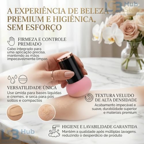 Kit Esponja e Pincel de Maquiagem Profissional com Estojo Kabuki Hexagonal Esponjas Gota 3D e Cogumelo para Base Corretivo Contorno Pó Blush Iluminador Acabamento Natural
