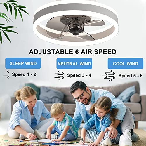 LED Ceiling Fans with Lights Reversible Remote, 6 Speeds Modern Bedroom Fan Ceiling Light Quiet Dimmable Small Ceiling Fan Light for Living Room, White 40CM