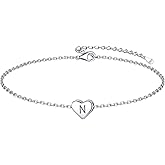 ChicSilver Personalized Heart Initial Bracelet, 925 Sterling Silver Letter Bracelet Fashion Dainty Heart Charm Bracelet for Women(with Gift Box)