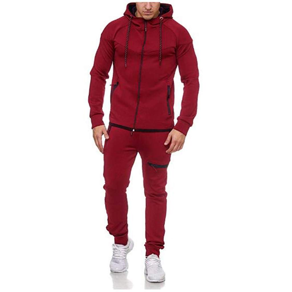 Men Sport Suit Gradient Sweatsuit Zipper Hoodies Outfit Contrast Jogging Full Tracksuit