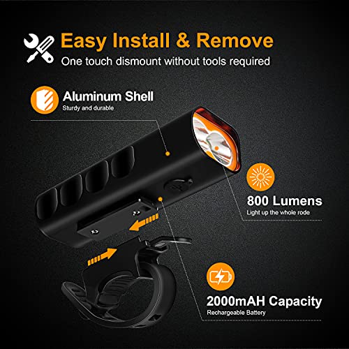 Lsnisni LED Bike Lights Set,USB Rechargeable Bicycle Front and Back Bike Light,3 Modes IPX6 Waterproof Headlight & Rear Light,for Safe Cycling Hiking Road Mountain Commuter