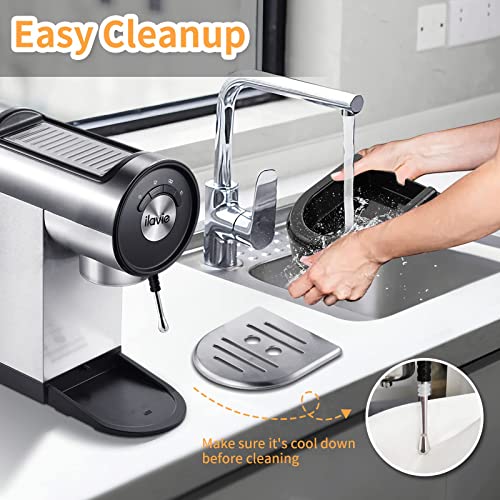 ILAVIE Espresso Coffee Machine with Steamer, 20 Bar Espresso Maker with Milk Frother Steam Wand, Espresso and Cappuccino Maker, Easy to Use at Home, Stainless steel, 1250W