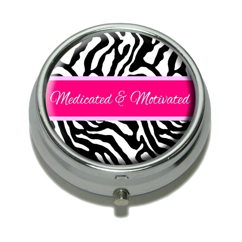 Graphics and More Medicated & Motivated - Zebra Print Pill Case Trinket Gift Box
