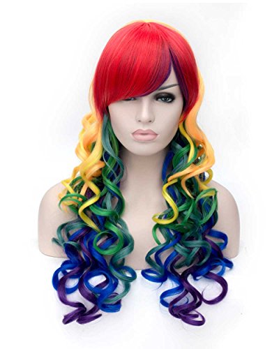Long Wavy Curly Multi-Color Colorful Rainbow Full Hair Wig Cosplay Party