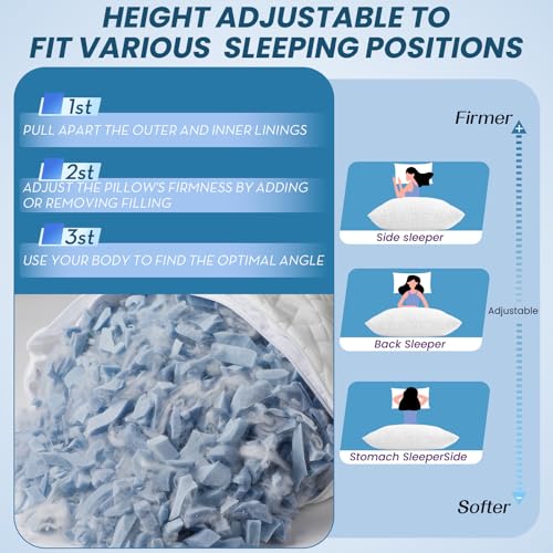 Memory Foam Pillow 51x76cm (Set of 2) - Height Adjustable Bed Pillows for Perfect Support, Whatever Your Sleep Position - Soft, Removable and Washable Pillow Case