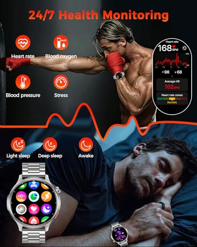Military Smart Watch for Men-1000mAh Battery, 2 Straps, 1.52" HD Rugged Smartwatch with BT Calling, 120+ Sports Modes, Heart Rate Sleep Monitor, IP68 Waterproof Fitness Tracker for Android iOS, Silver
