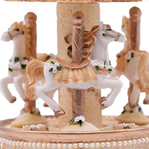 YouTang Clockwork Mechanism 3-Horse Carousel Music Box Melody Carrying You from Castle in The Sky(Laputa)(Yellow)