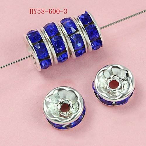 HYBEADS 100 Pcs Crystal Rondelle Spacer Bead Silver Plated 6mm (dark blue)