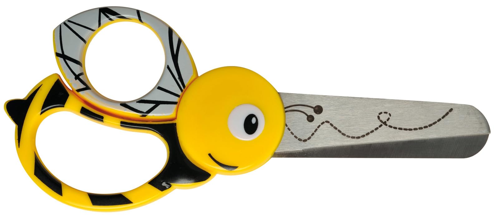 Fiskars Children's Animal Scissors with Bee Motif, From 4 years, length: 13 cm, For right and left handers, Stainless steel blade/plastic handles, Yellow, 1003747