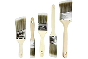 Chip Paint Brushes,5-Piece Natural Bristle Paint Brush,Flat & Angle Brushes for Latex and Oil Paints, Stains, Interior & Exte