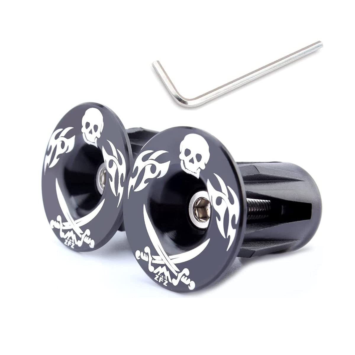 MUQZI Bicycle Handlebar Ends Plugs Caps – Aluminum Bike Handle Bar Ends Caps, Suitable for Most Bicycles Road Bike Mountain Bike BMX MTB Fixie(Black skull)