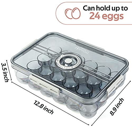 HANSGO Egg Holder for Refrigerator, Clear Egg Tray Storage Box with Lid Deepen and thicken Egg Storage Stackable PET Plastic Egg Containers Hold Up to 24 Eggs, Grey