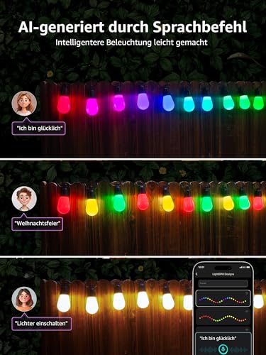 Lepro ZB1 AI LED Fairy Lights Outdoor 30 m, RGB + Warm White Smart LED S14 WiFi Bulbs, App Control, Works with Alexa & Google, IP65, Personalised AI Light Designer, without Remote Control, 30 LEDs