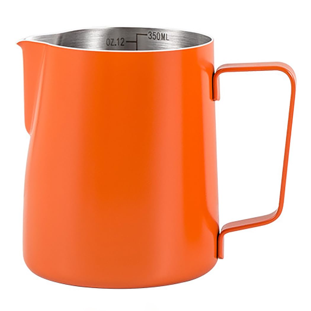 Hoshen Stainless Steel Espresso Steaming Pitcher，Milk Frothing Pitcher, Latte Art Cup, Espresso Latte Cappuccino Steaming Pitcher Cup 350ML Orange