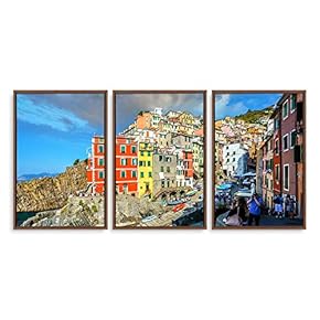 3 Piece Framed Canvas Wall Art for Living Room, Bedroom Italy City Landscape Canvas Prints for Modern Home Decoration Ready to Hang - 16"x24"x3 Panels