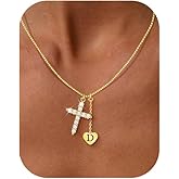 Initial Necklaces for Women Teen Girls 14K Gold - Diamond Cross Necklace with Letter A-Z Pendant for Mom Girlfriend Wife Daughter Niece, Personalized Jewelry Gifts for Birthday Graduation Valentine