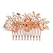 Women Flower Crystal Rhinestone Pearls White K Hair Comb Clip Wedding Bridal (Golden)