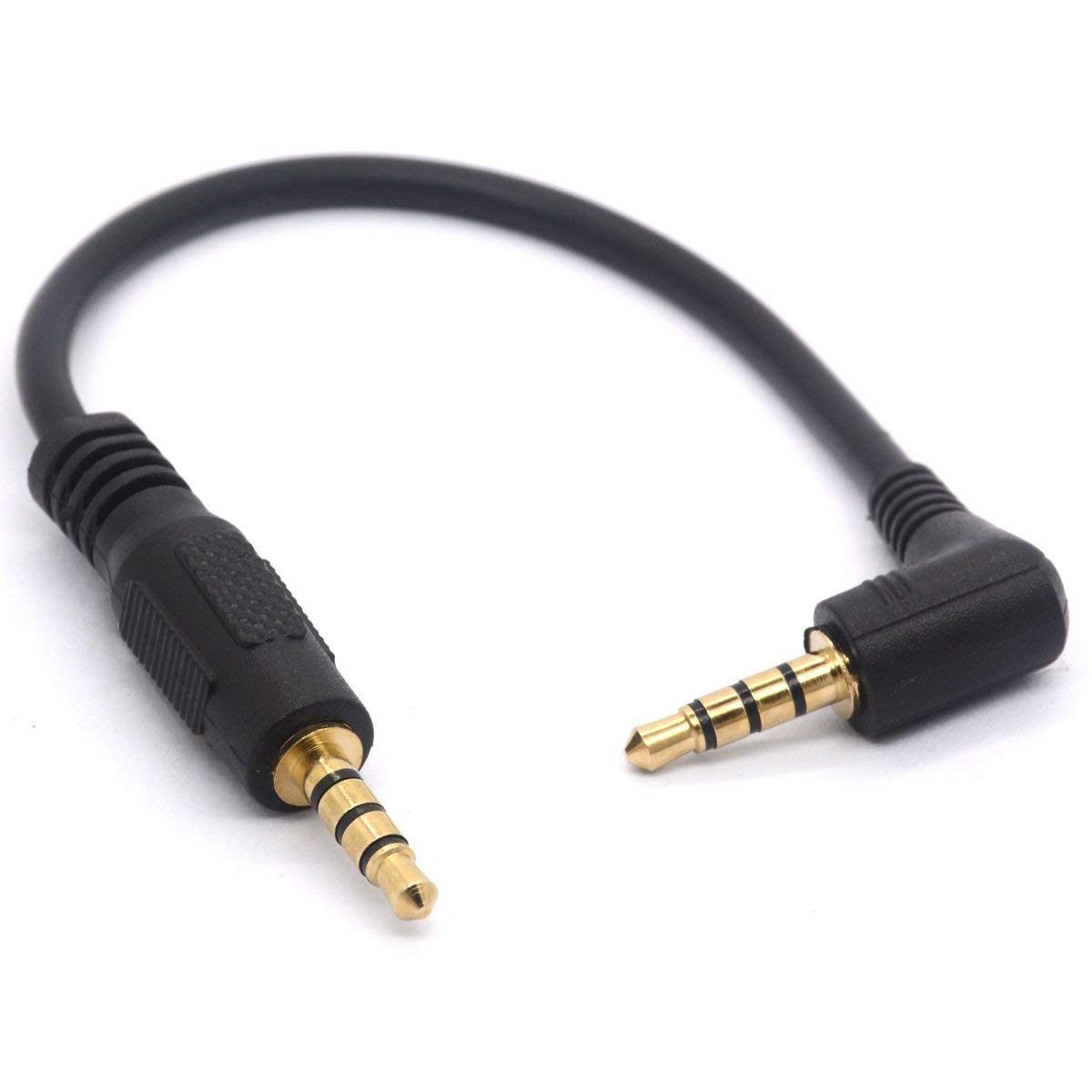 Short 3.5mm TRRS Audio Cable, Gold Plated 90 Degree 3.5 Male to 3.5mm Male Stereo Jack Plug 4-Pole Connector for Car Aux for Samsung, Smartphones, MP3 Players,Car Stereos (25 CM)