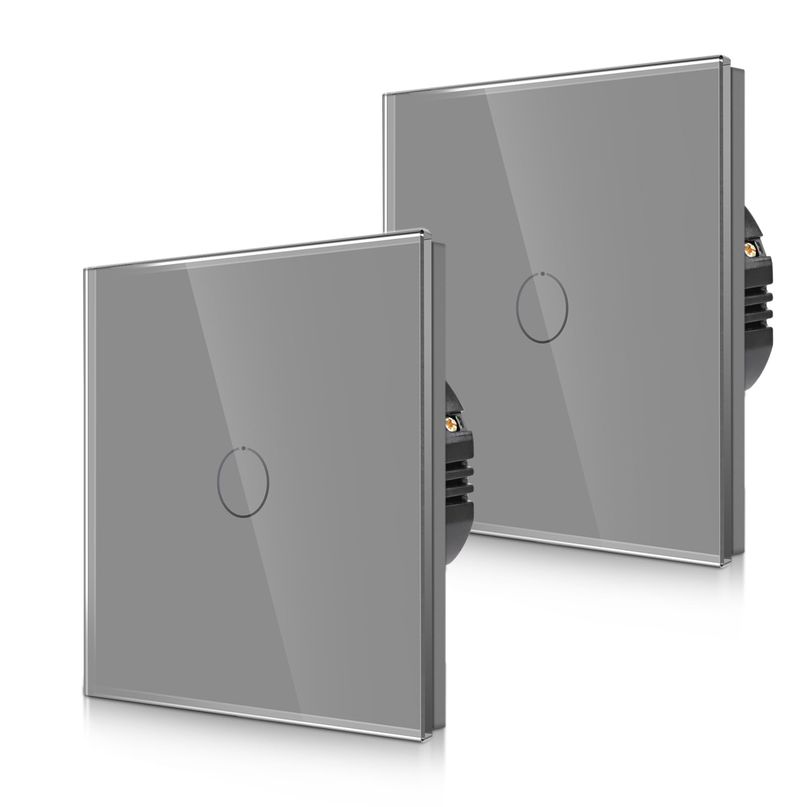 CNBINGO Touch Wechselschalter unterputz in Grau - Lichtschalter mit Status-LED und Glas Panel - Paar nur mit diese Serie Wechselschalter - 1 Fach Wandschalter - 2er Pack