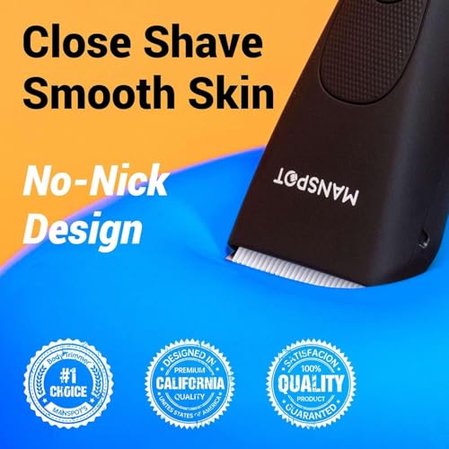 MANSPOT Trimmers for Men, Electric Body Hair Shaver for Men, Groin & Ball Trimmer with 4 Guards, Replaceable Ceramic Blade Heads, Wet & Dry Cordless Trimmer, 90-Minute Shaving Machine