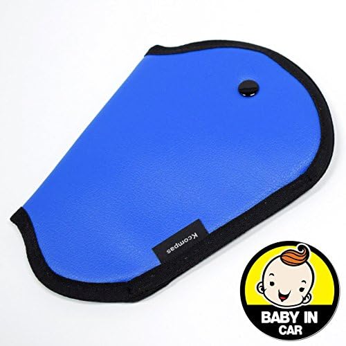 Car Kids Seat Belt Cover Harness Repositions Strap Adjuster Leatherette Pad Belt Booster - "Baby in Car" Sticker included (Leatherette-Blue)