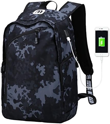 Mark Ryden Water Resistant Laptop Backpack with USB Charging Port Fits 15-Inch Laptop (Black Camouflage USB)
